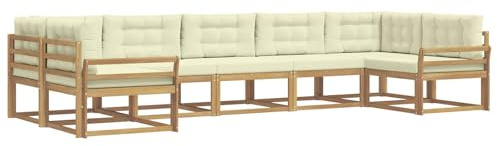 vidaXL Outdoor-Sofagarnitur mit Kissen 7 pcs Weiß und Creme, Modernes Ecksofa-Set, stylische Gartenlounge, Möbel für Terrasse, wetterfest am Pool