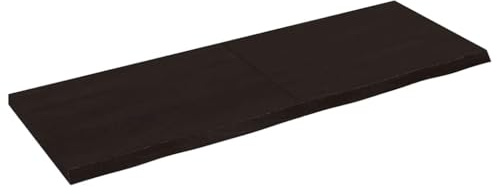 QJBSAVVA Plateau de Table en Chêne Massif Foncé 140 x 50 cm, Dessus de Table Pliable avec Bord Naturel pour Bureau, Console et Table à Manger DIY, Épaisseur 2-4 cm