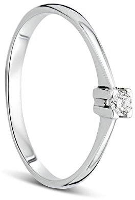 OROVI Damen Verlobungsring Gold Solitärring Diamantring 14 Karat (585) Brillianten 0.05crt Weißgold Ring mit Diamanten Ring Handgemacht in Italien