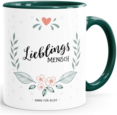 MoonWorks Geschenk-Tasse Kaffee-Tasse Lieblingsmensch Danke Liebe Freundschaft Familie Tasse Innenfarbe grün unisize