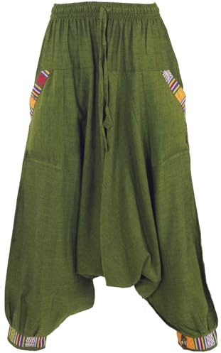 GURU SHOP Pluderhose, Aladinhose Nepali - Olivgrün, Damen