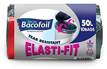 Melitta Uk Ltd A | Baco Bacofoil Elasti-Fit 50Ltr Kitchen Liners | 4 x 10 Bags (UK)