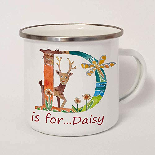 Tigerlilyprints Camping Cup, Personalised Enamel Mug,Kids Cup, Outdoor Camping Mug, Unsmashable, 8cm High with Silver Rim, Dishwasher Proof,