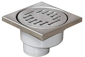 Bodenablauf - Duschablauf 100x100mm Ø 50, Edelstahlrost senkrecht 66mm (45mm)