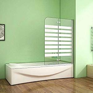 Aica Sanitär Badewannenaufsatz Duschabtrennung 120x140cm 2-teilig Faltbar Gestreifte Duschwand für Badewanne/Rechts