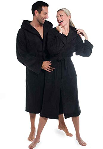 Badrock - Kapuzen-Bademantel mit Namen Bestickt - Schwarz - Baumwolle - Herren und Damen - mit Stickerei - Personalisiert (L/XL) - SKU 642