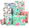 Floral Birthday Gift Wrapping Paper, 12 Sheets Pink and Cyan Flower Wrapping Paper Set for Women Girls, Gift Wrap Paper Sheets for Wedding Birthdays Valentines Mothers Day All Occasions, 50 x 70CM