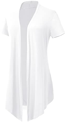 Donna Casuale Tinta Unita Maniche Corte Cardigan Estiva Leggero Giacca Aperto Anteriore (XXL, Bianco)