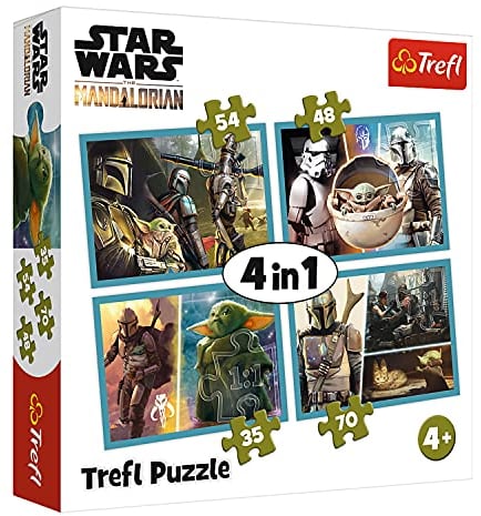 Trefl, Puzzle, Mandalorian und seine Welt, von 35 bis 70 Teilen, 4 Sets, Star Wars, für Kinder ab 3 Jahren, 28,5x20,5cm