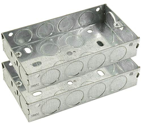 2X Double 2 Gang Metal Back Boxes, 25mm Depth Wall Pattress Electrical Power Outlet/Socket Fittings