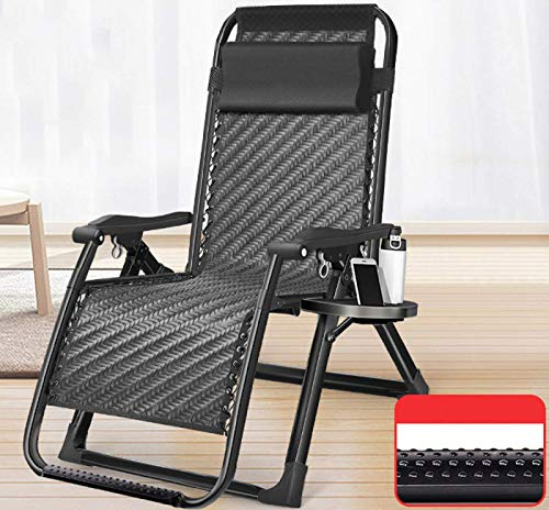 WANWEN Zero Gravity Lounge Chair, Sommer-Klapp-Liege-Garten-Liegen mit Kopfkissen, leichte, verstellbare Campingstühle, Schwarz Little Surprise