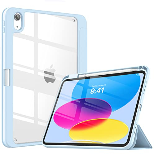 TiMOVO Case for iPad (A16) 11th Generation 11 Inch 2025, iPad 10th Generation Case 10.9 Inch 2022 with Pencil Holder,Slim Protective Cover with Clear Back Shell,Auto Wake/Sleep, Sky Blue