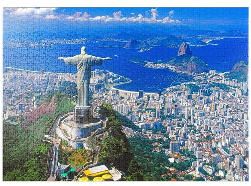 MyPuzzle Blick auf Corcovado mit Christusstatue und Zuckerhut (404m), Rio de Janeiro, Brasilien - Premium 1000 Teile Puzzle - MyPuzzle Sonderkollektion von Puzzle Galaxy