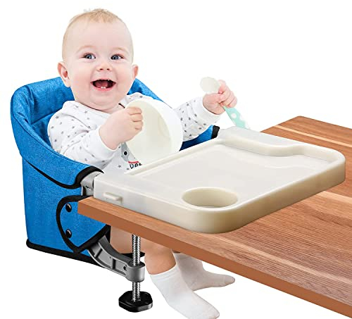 Toogel Seggiolini da Tavolo per Bambini con Vassoio Rimovibile, Seggiolone Pieghevole con Cinghie di Sicurezza, Baby Seggiolino da Tavolo con Borsa da Trasporto per Casa e Viaggi (Blu Brillante)