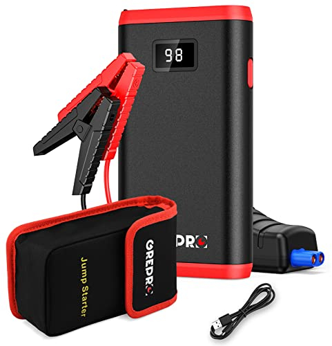 GREPRO Jump Starter Power Pack (up to 6.5L Gas, 4.0L Diesel), Car Battery Booster Jump Starter and Jump Pack for 12V Vehicles, Motorcycle, Battery Booster with LCD Screen and LED Flashlight