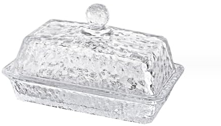 PEPAXON Glass Butter Dish with Lid Transparent Butter Serving Tray Butter Container 16.5x10CM (Ball Handle)