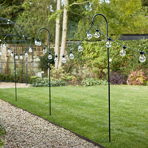 Lights4fun 4er Set Halterungsstangen aus Metall für Beleuchtungen 160 cm Schäferstab Stab Hochzeitsdeko Garten Schäferhaken Dekostange für Blumenampel Laternenstab Hochzeit Erdspieß Deko schwarz