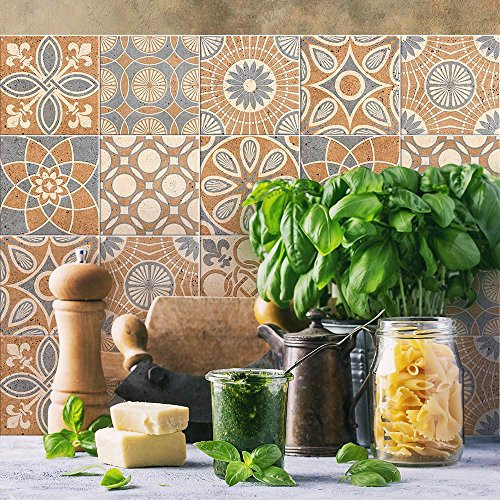 RE-COVERTILES - Adesivi per Piastrelle Bagno e Cucina 10 Pz 20x20 cm - PS00148 Decorazione murale in PVC Impermeabile mattonelle Mosaico Stile cementine Azulejos