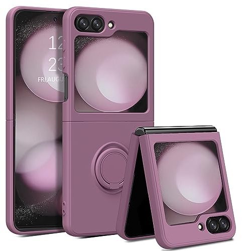 YINLAI Samsung Galaxy Z Flip 5 Case Liquid Silicone Ring Holder Magnetic Car Mount Soft Gel Rubber Protection Shockproof Cover Case for Samsung Galaxy Z Flip 5 5G,Purple