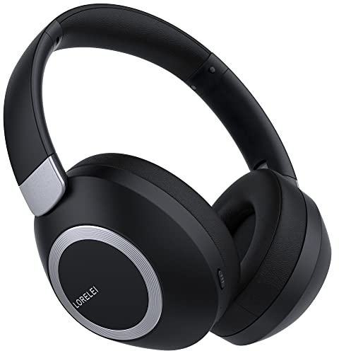 LORELEI B-C6 Wireless Over-Ear Headphones, 50H Playtime Foldable, Lightweight Bluetooth Headsets, Deep Bass, Built-in Microphone, Memory Foam Earmuffs, for Travel (Space Black)