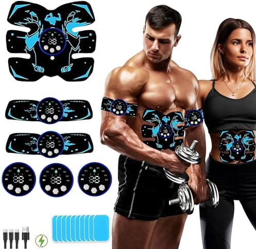 Yonars EMS Electroestimulador Muscular, Cinturon Vibratorio Abdominales 8 Modos 29 Niveles Diferentes, Estimulación Muscular para Abdomen/Brazo/Piernas (Negro)