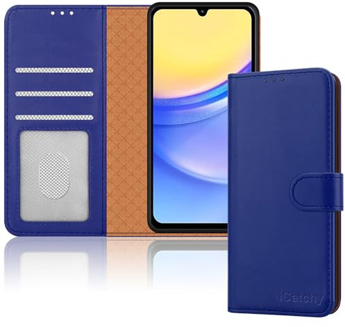 iCatchy for Samsung A15 Case – Leather Wallet Cover, Book Flip Folio with Kickstand, Magnetic Closure, RFID Blocking, Shockproof Protection for Galaxy A15 5G / A15 A15 5G / A15 (Blue)