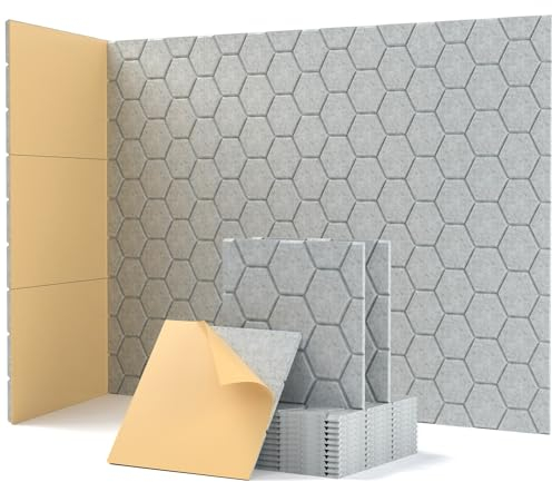 Lot de 12 panneaux acoustiques auto-adhésifs Absorbeur de bruit 30 x 30 x 0,9 cm Isolation acoustique Pour mur de porte Pour décoration de jeu, bureaux, studios, disques acoustiques - Gris