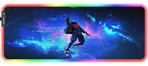 Bimormat Alfombrilla de ratón para videojuegos Anime RGB, 800 x 300 x 3 mm, alfombrilla de ratón grande, XXL, alfombrilla de escritorio LED con base de goma antideslizante y bordes cosidos duraderos