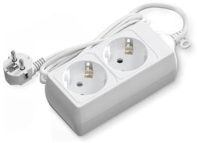 Multiprise 2 Voies sans Interrupteur, 3 m, 3G, 1,5 mm², Blanche, idéale pour connecter Plusieurs appareils électriques à la Maison ou au Bureau.