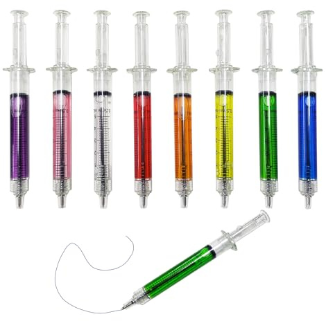KRYMSON 8er-Pack Injektionsstifte in verschiedenen Farben mit schwarzer Tinte, Stifte in Spritzenform, neuartiges kreatives Stift-Briefpapier, lustige Stifte in Spritzenform