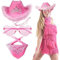 Sanfly Cowgirl Hat Set 3pcs Pink Cow Print Cowboy Hut Herz Form Brille Paisley Cowboy Bandanas Pailletten Western Cowboy Accessoires