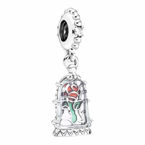 Charm Charm Charms Ciondoli Rosa Incantata della Bella e della Bestia Principessa Disney per Bracciali PANDORA Collana Bracciale Europeo Charms per Donna Ragazza, 0.65 x 0.2 x 2.14 cm; 2.9 gramos,