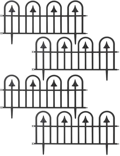 Black Garden Picket Fence Decorative Panels Weatherproof Border Edging for Grass Lawns Flower Beds Patio & Paths (4 Panels - 2.4m Length Total)