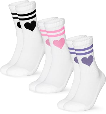 Occulto Damen Herz Tennis Socken 3er Pack (Modell: Venus), Sport Socken Schwarz Pink Lila 39-42