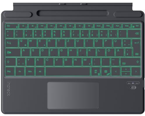 Inateck Surface Pro 9 Tastatur,Kompatibel mit Surface Pro 11/10/9/8/X, mit Touchpad,Surface Tastatur Bluetooth 7-Farben mit Hintergrundbeleuchtung und Stifthalter, KB05113