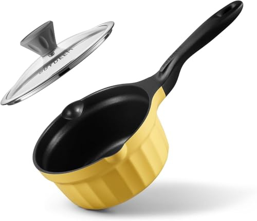 BUYDEEM Cheflite Casserole antiadhésive avec couvercle, 1,9 l, jaune doux, petite casserole à lait pour la cuisine, compatible avec tous les poêles, casseroles à soupe, sans PFOA/PFAS