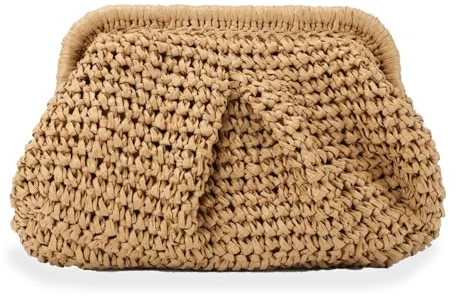 YUHONLNOR Stroh Clutch Geldbörse für Frauen Cloud Dumpling Pouch Stroh Crossbody Schulter Handtasche Sommer Strand Gewebte Tasche (Beige)