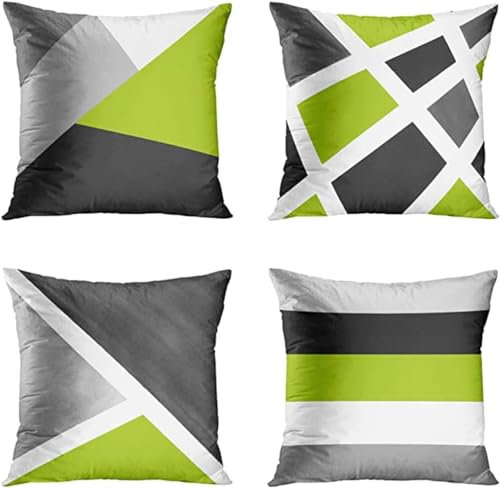 Kissenbezug 50x50 4er Set Hellgrün Grau Geometrisch Weich Sofakissen Kissenhülle Deko Kissen Bezug Couchkissen Modern Dekokissen Kissenbezüge Zierkissen für Sofa Wohnzimmer Stuhl Bett