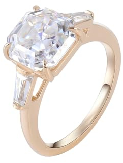 Wycian Trauringe Damen Einzeln, Goldring Damen 18 Karat Echtgold Größe 57 (18.1) Moissanit Quadratschliff Weiß Gravur Für Jahrestag