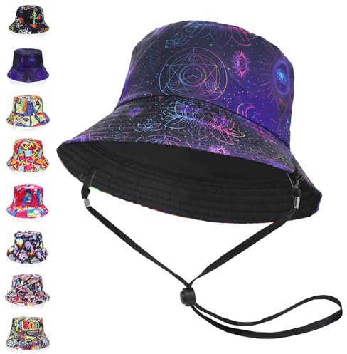 Chapeau bob réversible unisexe avec ficelle, chapeau de pêcheur d'été tendance double face en coton, chapeaux de pêcheur de voyage pour femmes, hommes, garçons et filles, bleu/noir, taille unique