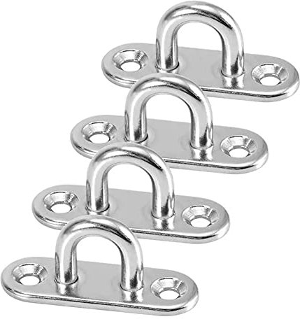 4 Pcs Stainless Steel Oblong Pad Eye Plate Staple Ring Hook Loop U-Shaped Design Screws Mount Hook Hanger