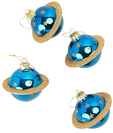 Juego de 4 bolas de cristal azul y dorado para árbol de Navidad