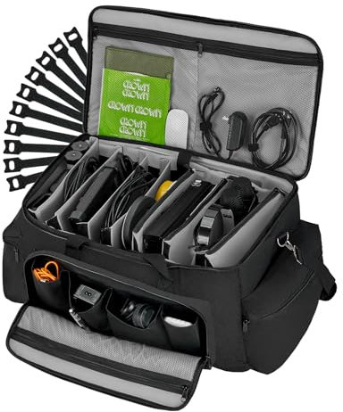 Vangoa Cable Organizer Bag Large DJ Bag with 8 Detachable Dividers and 10 Cable Storage Ties for DJ Equipment, Musical Accessories, for Laptop, Mic, Padded DJ Cables Gig Bag, Gray