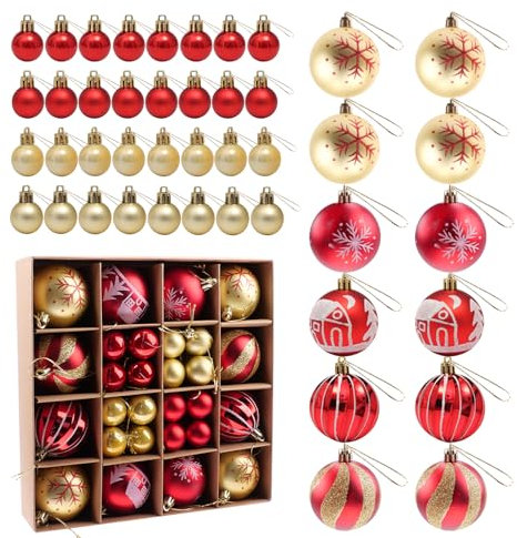 Zfseyuh 44 Stück Weihnachtskugeln Rot und Gold Bälle Dekoration für Weihnachtsbaum Weihnachtsbaum Deko Set für Festival Dekore Weihnachtsbaumschmuck