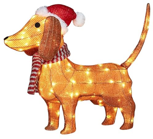Kensbro LED Dackel Weihnachtsfigur Dackel Hundefigur Weihnachtsfigur Dackel-Weihnachtsdekorationslichter für Außen und Innen,70x22x42cm
