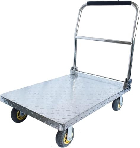 DZYHFCO Sackkarre aus Edelstahl, robuste Tragfähigkeit, Plattformwagen mit klappbarem Griff und leisen Schwenkrädern zum Verschieben von Schubwagen, 304 Stahl, 202 kg, 500 kg