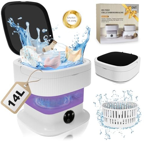 Portable Mini Waschmaschine Mit Schleuder - 60W 14L Camping Waschmaschine Mini Washing Machine Faltbare, Kleine Waschmaschine Mobile Waschmaschine Camping(Ultra-Reinigung)