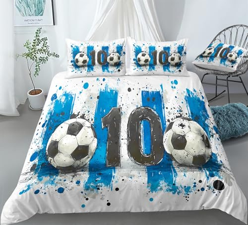 REALIN Soccer Football Duvet Cover Set, Sport Bedding 3PCS/4PCS Twin Full Queen King, Soft Microfiber with Pillow Shams & Flat Sheet, No Comforter/Insert Included (A,Full-200x229cm-3PCS)