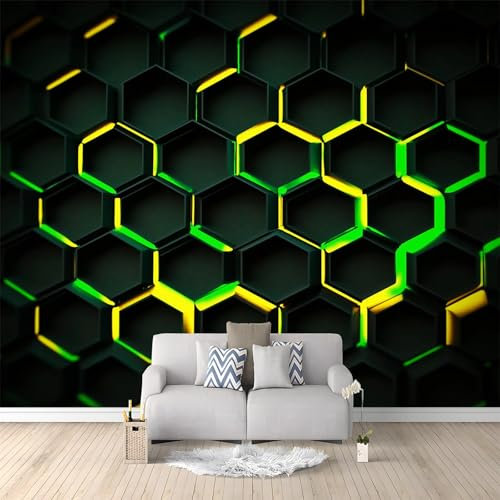 Photo Wallpaper Abstract Geometric Hexagon, Wall Mural Non-Woven 400 x 280 cm Printed, Black Wallpaper Decoration for Hallway Home and Office Wall