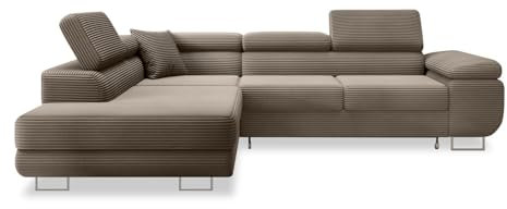 INTENSE DECO Canapé d'angle Gauche Convertible Marius Velours côtelé Taupe